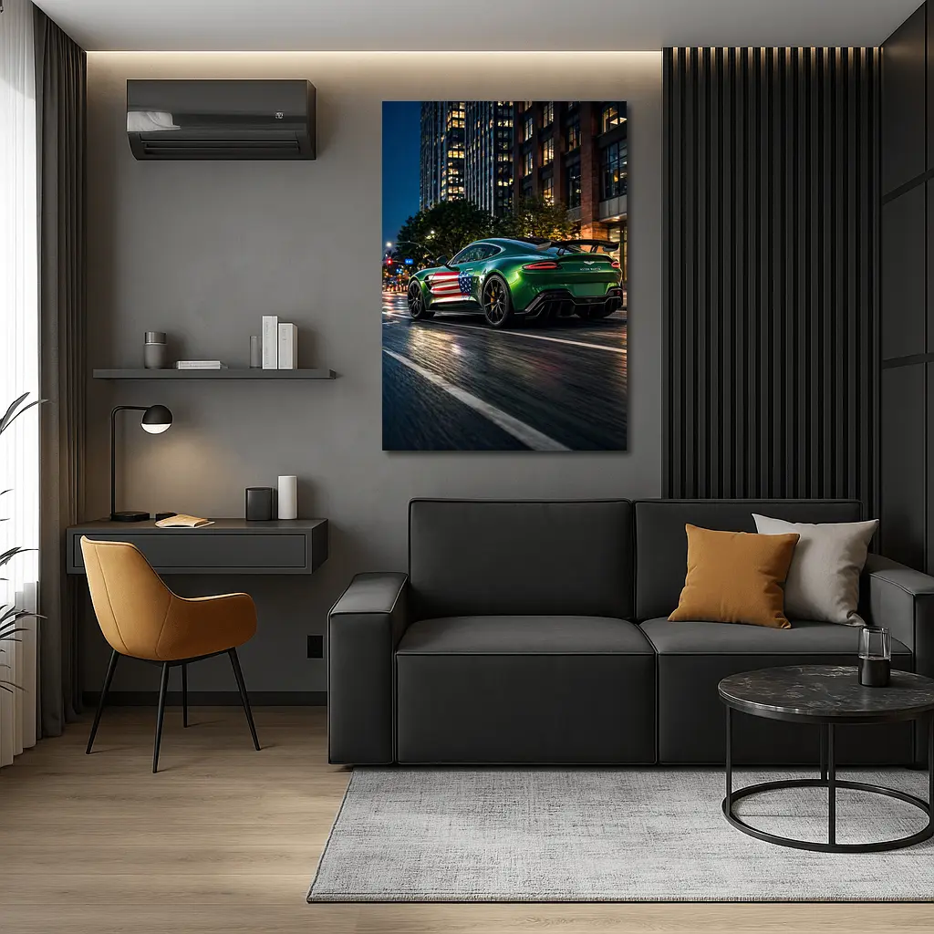 Aston Martin Vantage Green US Flag Night – Wall Art