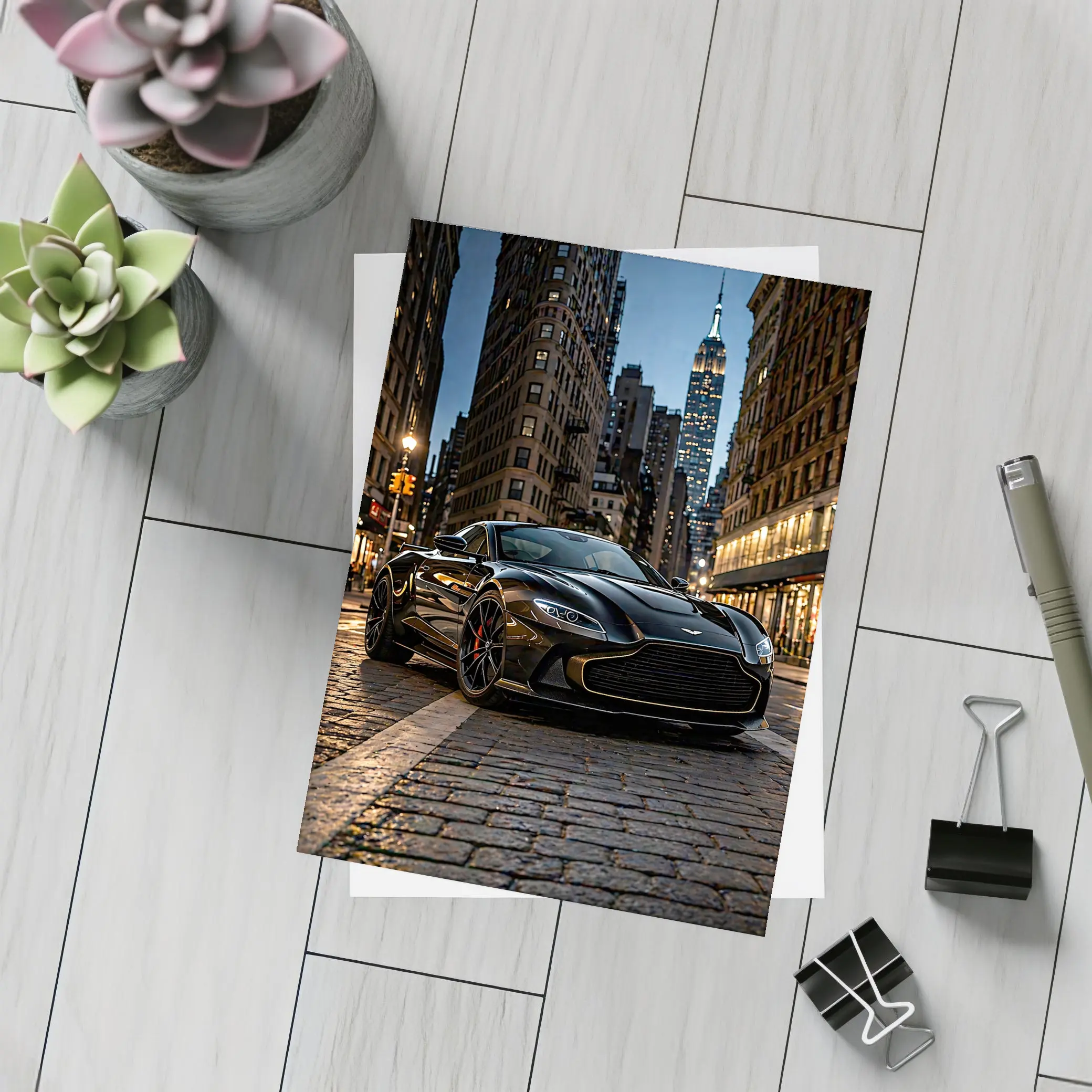 Aston Martin Vantage Black New York City Night – Postcards