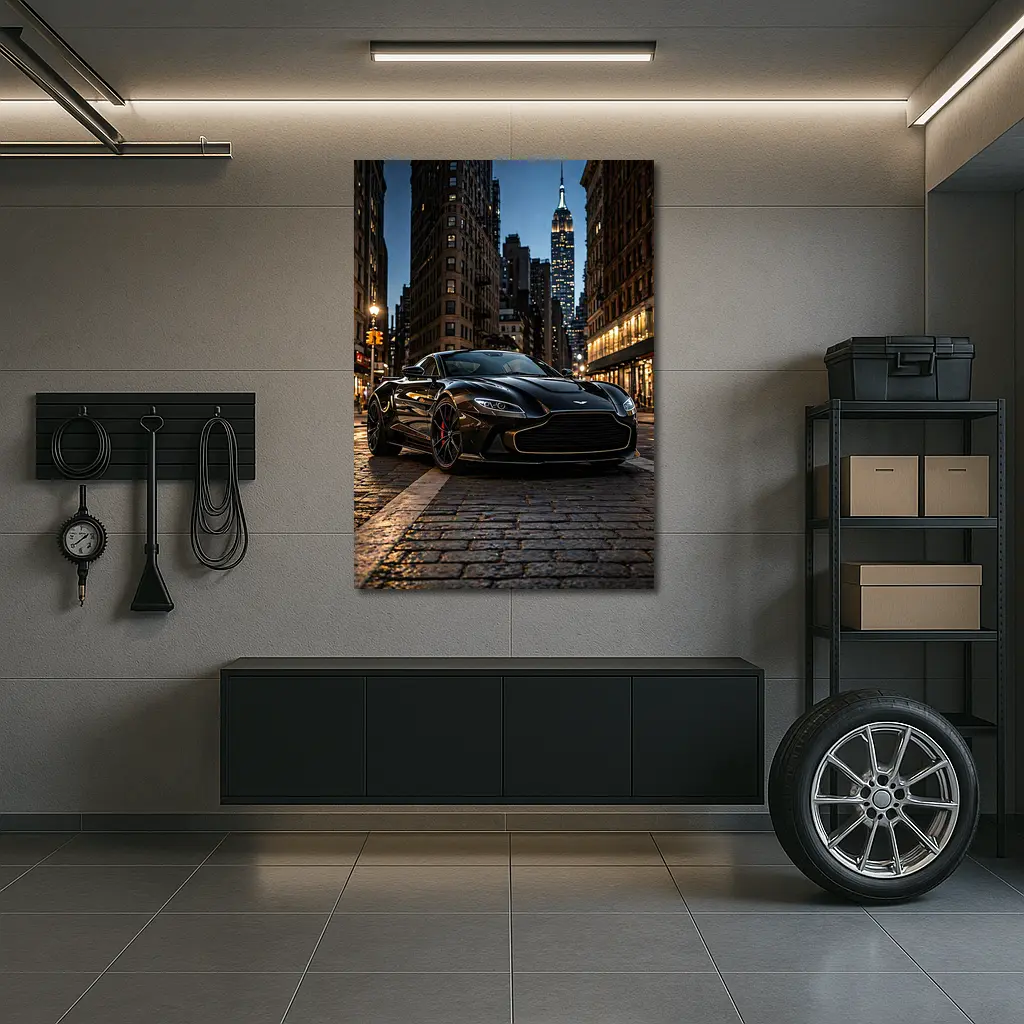 Aston Martin Vantage Black New York City Night – Wall Art