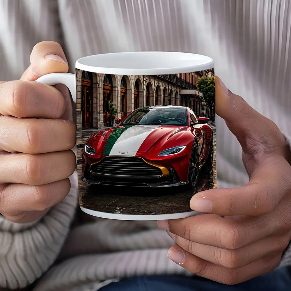 Aston Martin Vantage Red Italian Flag City Street – Mugs