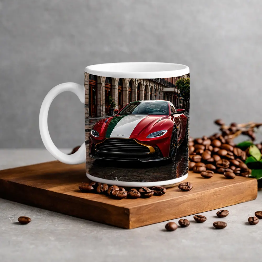 Aston Martin Vantage Red Italian Flag City Street – Mugs