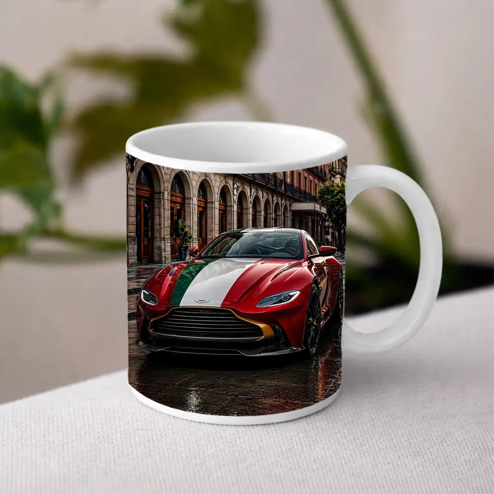 Aston Martin Vantage Red Italian Flag City Street – Mugs