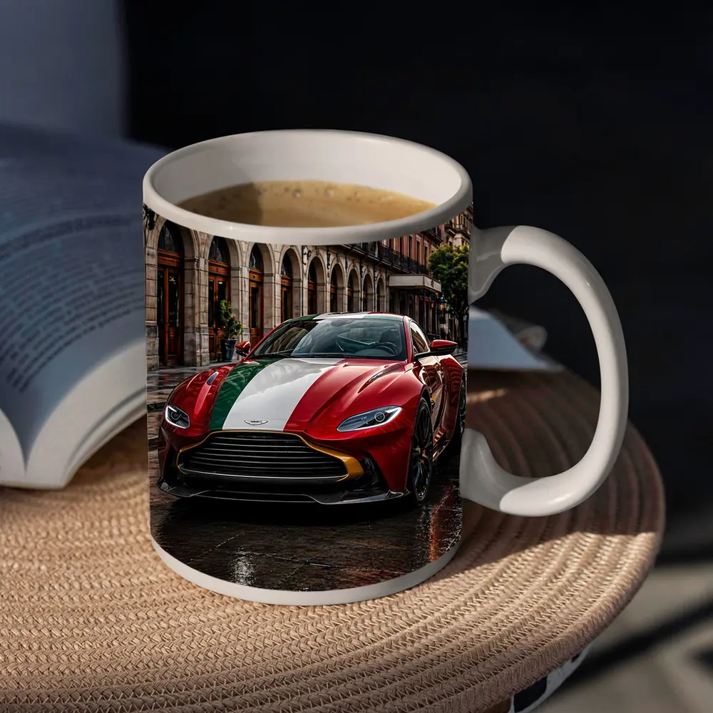 Aston Martin Vantage Red Italian Flag City Street – Mugs