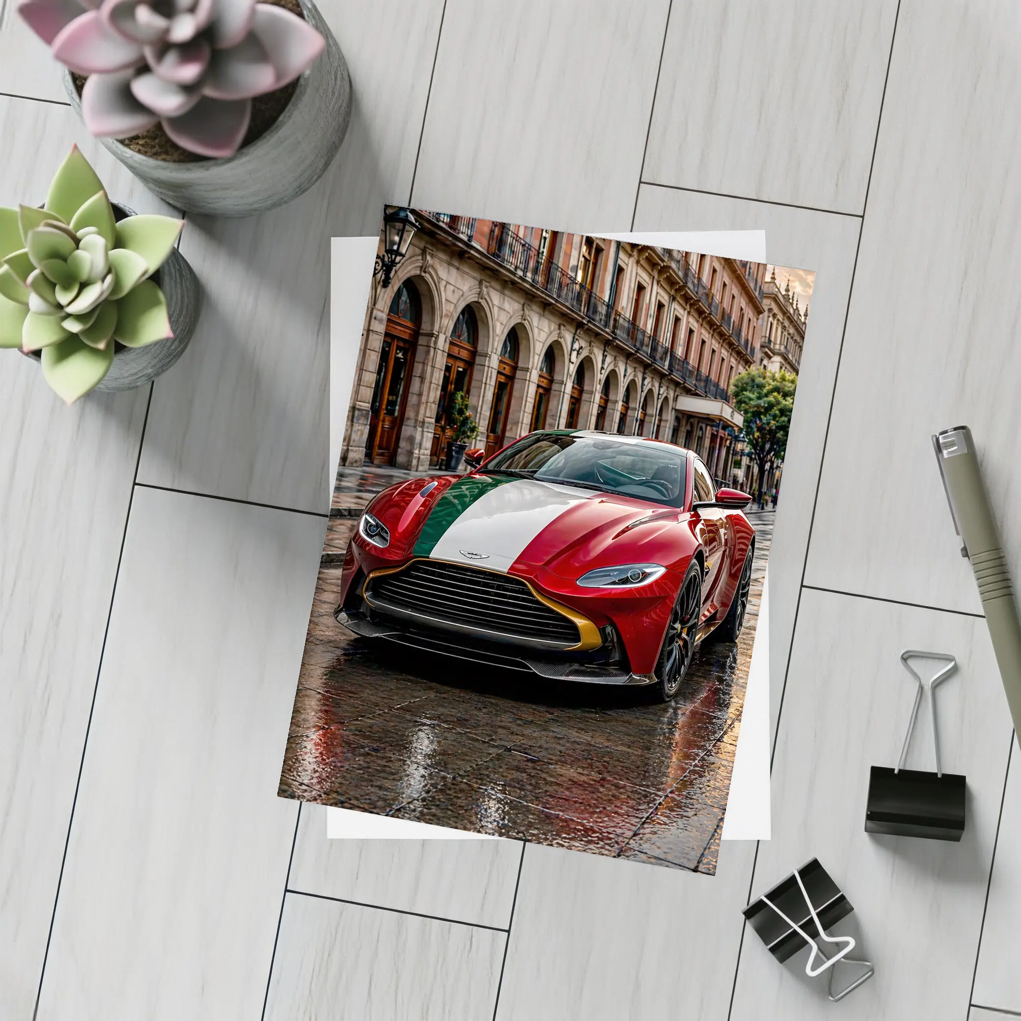 Aston Martin Vantage Red Italian Flag City Street – Postcards