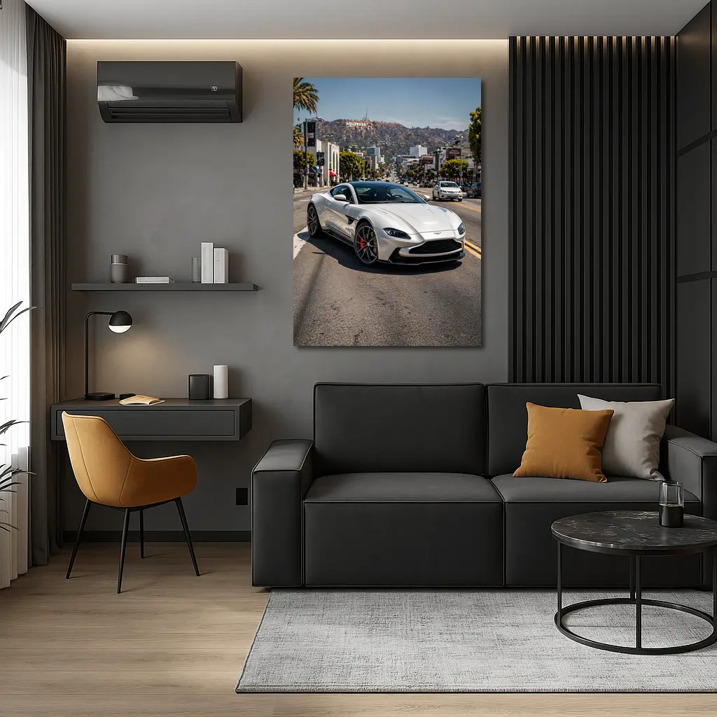 Aston Martin Vantage Silver Hollywood Street Scene – Wall Art