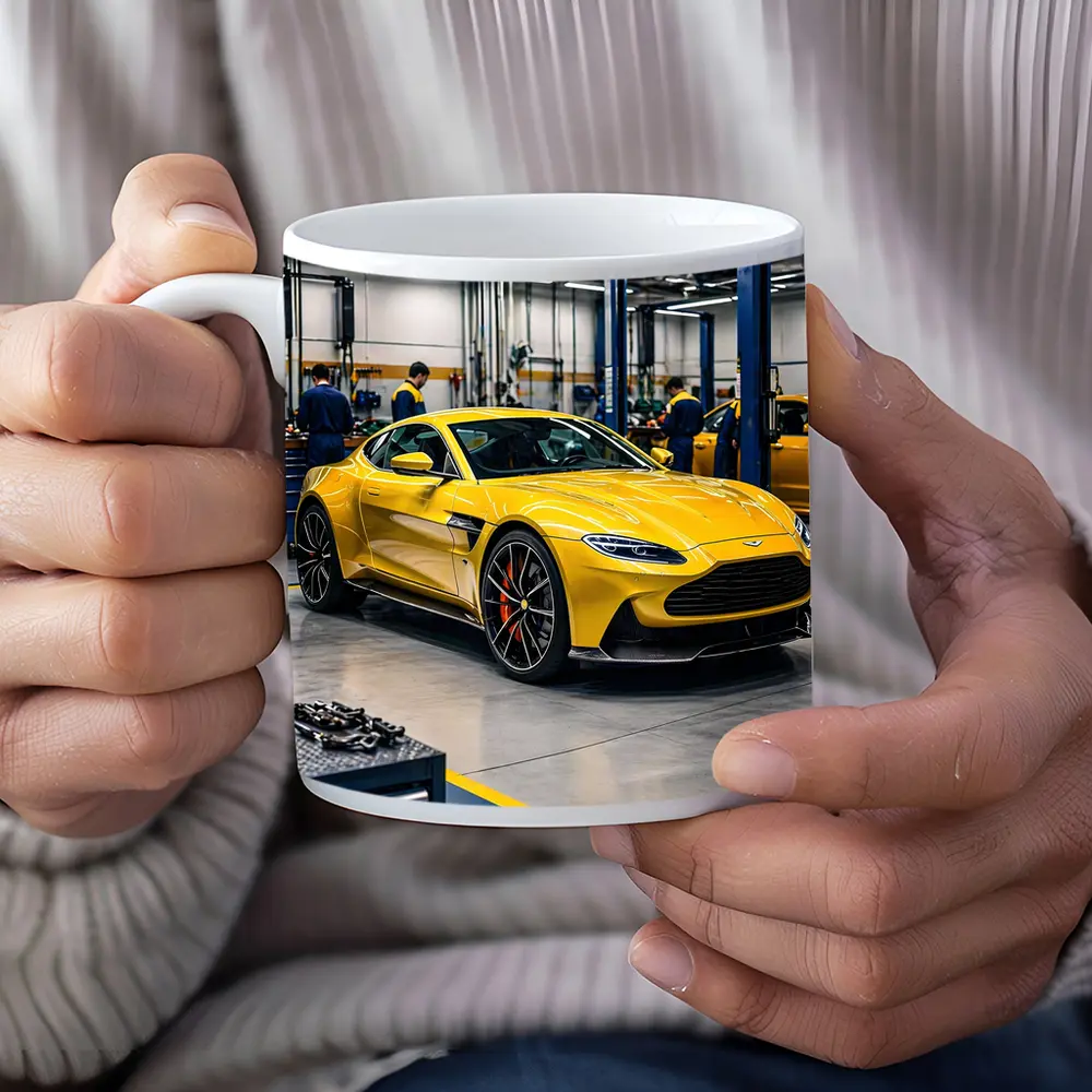 Aston Martin Vantage Yellow Car Service Garage – Mugs