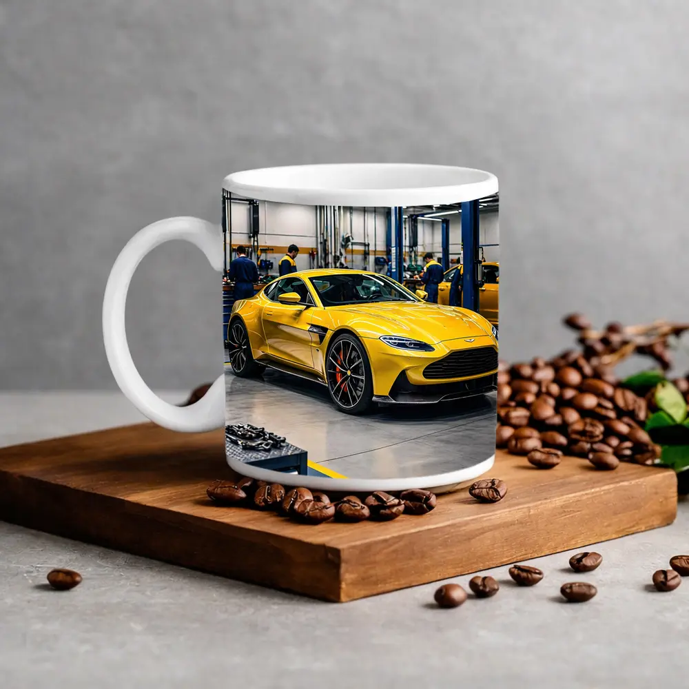 Aston Martin Vantage Yellow Car Service Garage – Mugs