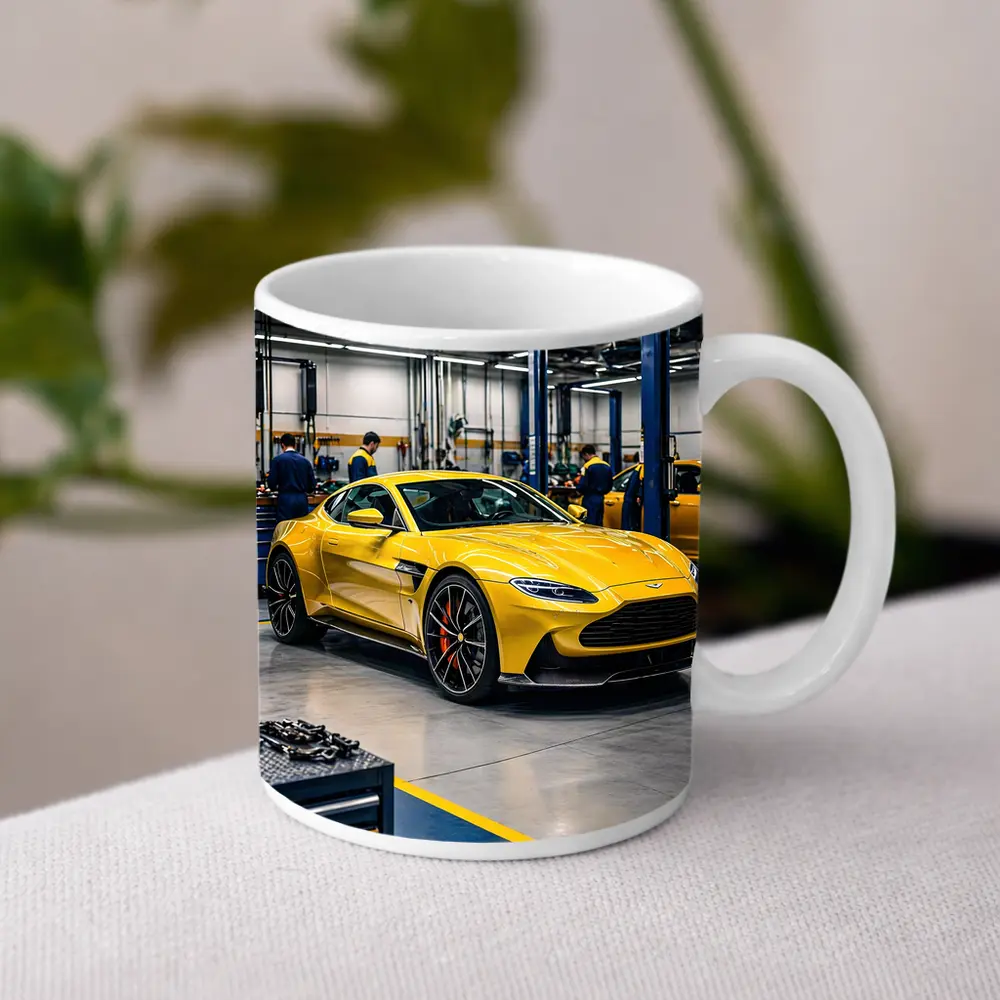 Aston Martin Vantage Yellow Car Service Garage – Mugs