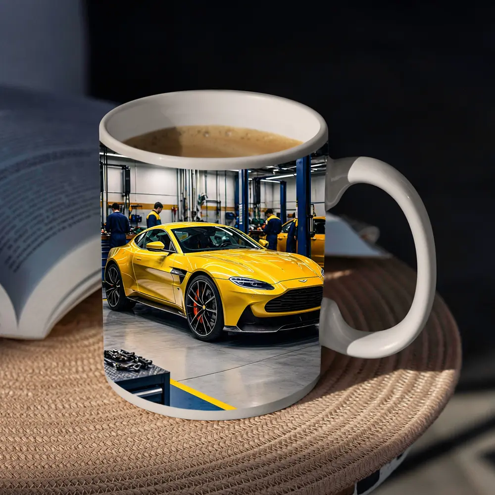 Aston Martin Vantage Yellow Car Service Garage – Mugs