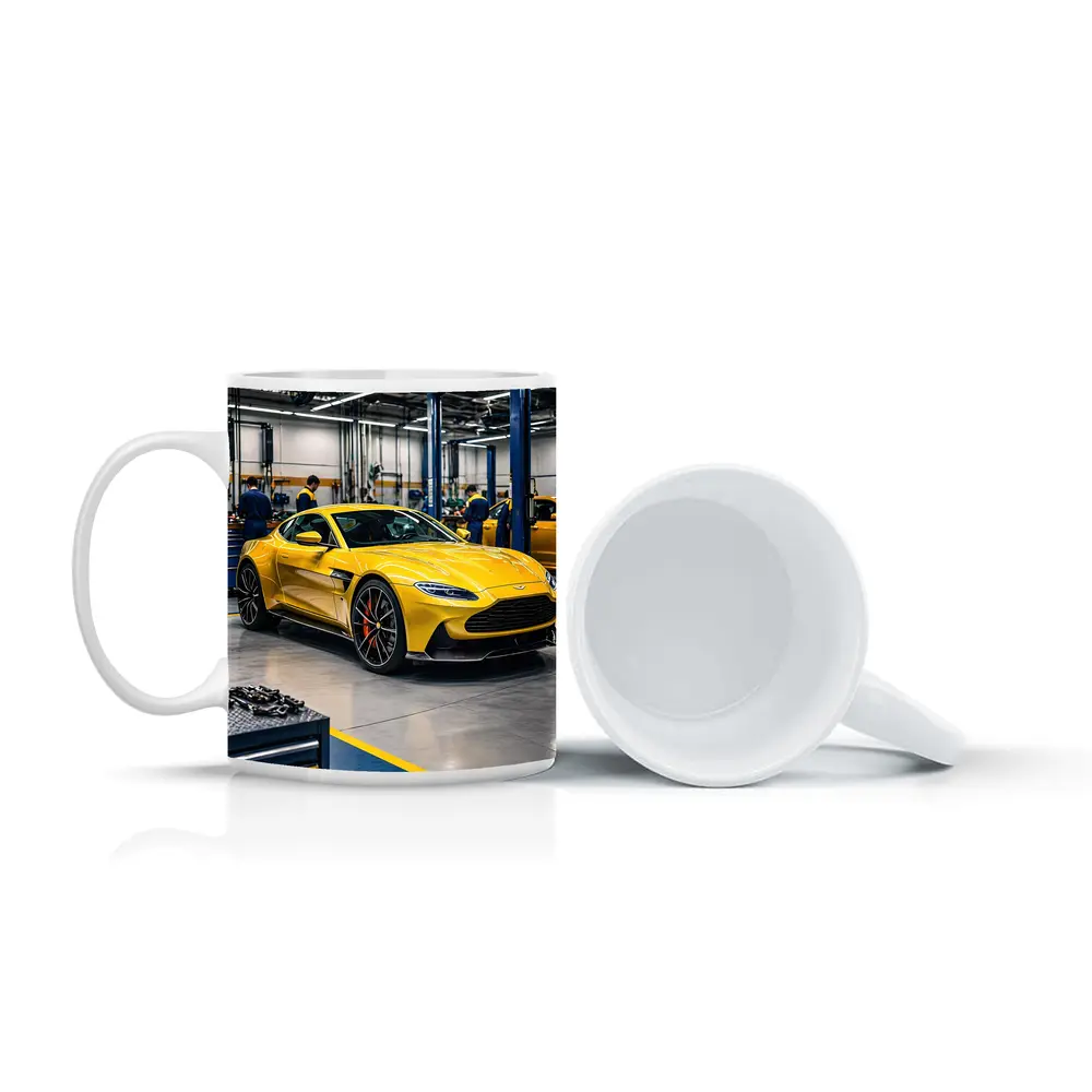 Aston Martin Vantage Yellow Car Service Garage – Mugs