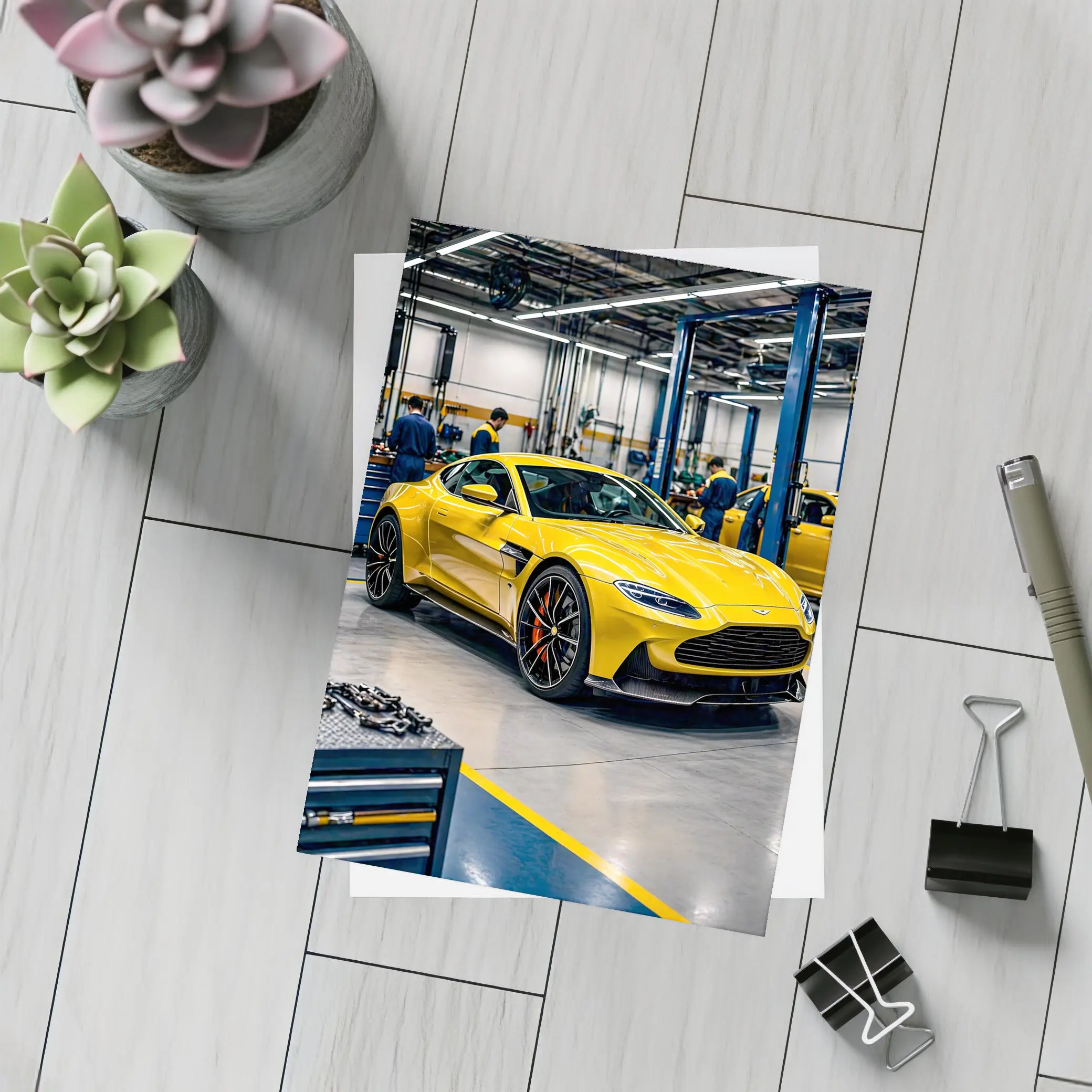 Aston Martin Vantage Yellow Car Service Garage – Postcards