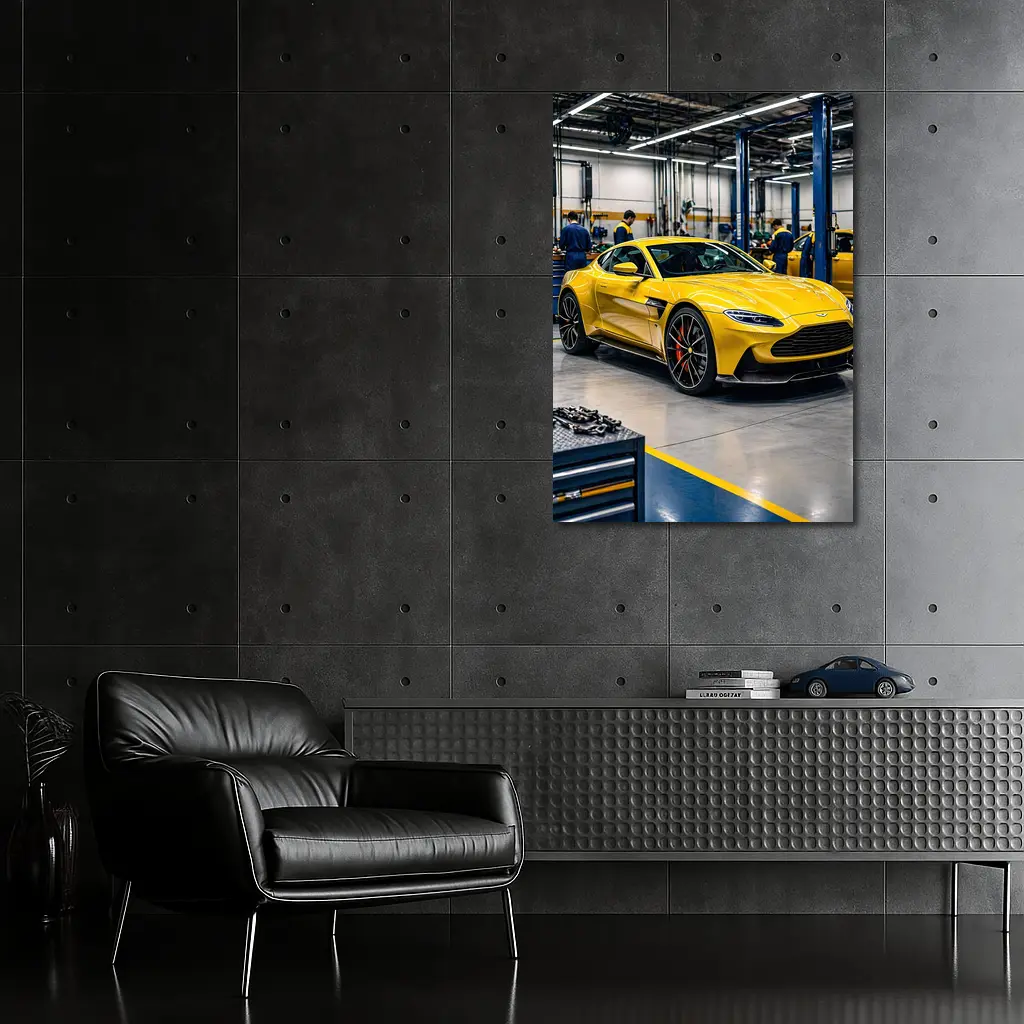 Aston Martin Vantage Yellow Car Service Garage – Wall Art