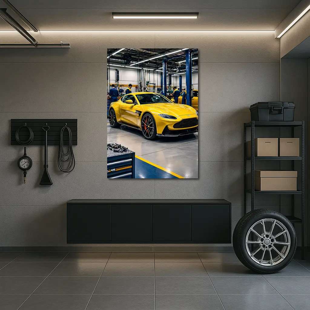 Aston Martin Vantage Yellow Car Service Garage – Wall Art