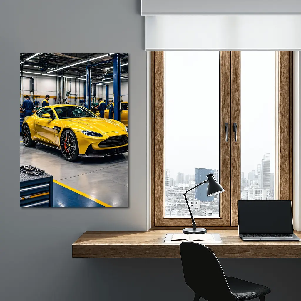 Aston Martin Vantage Yellow Car Service Garage – Wall Art