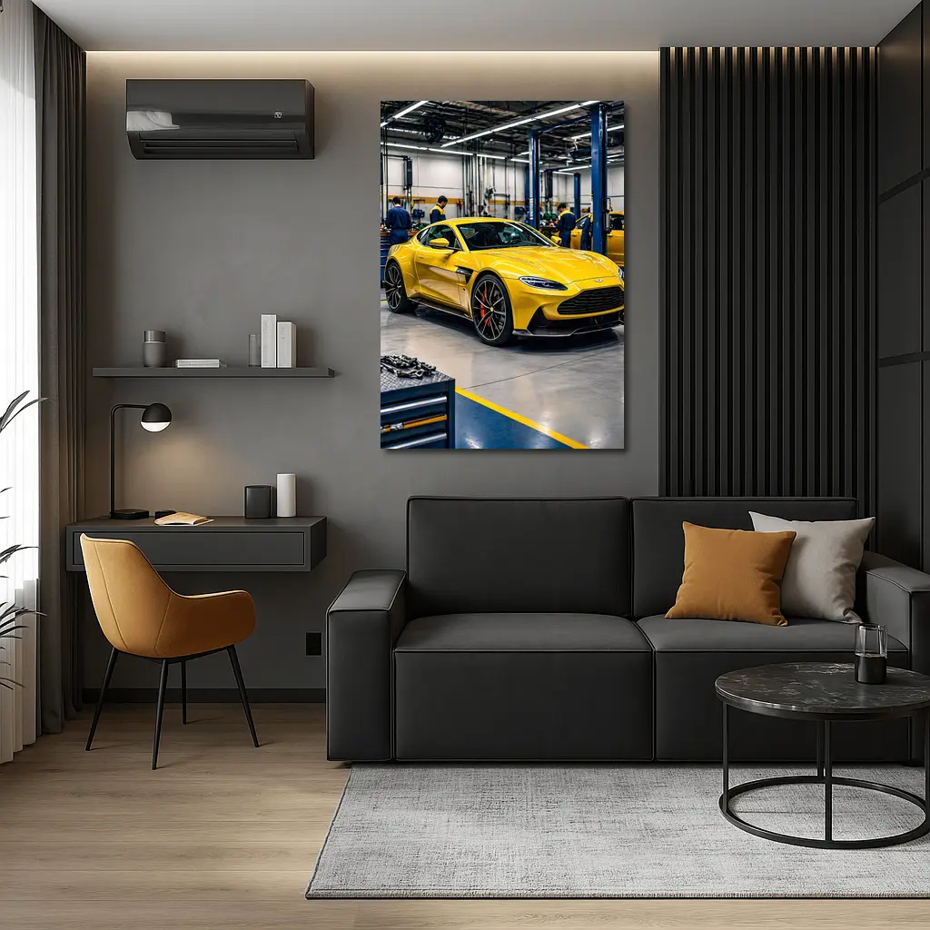 Aston Martin Vantage Yellow Car Service Garage – Wall Art