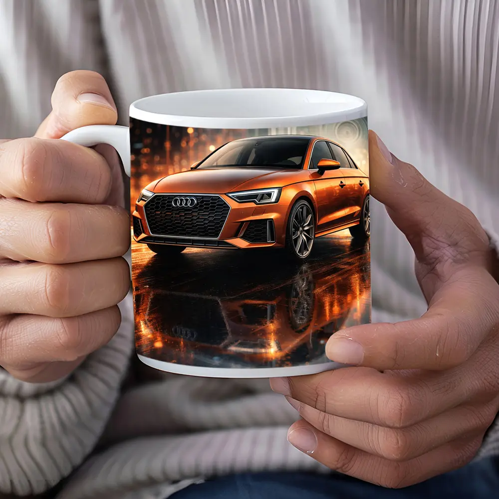 Audi A3 Orange Sedan Neon City Night – Mugs