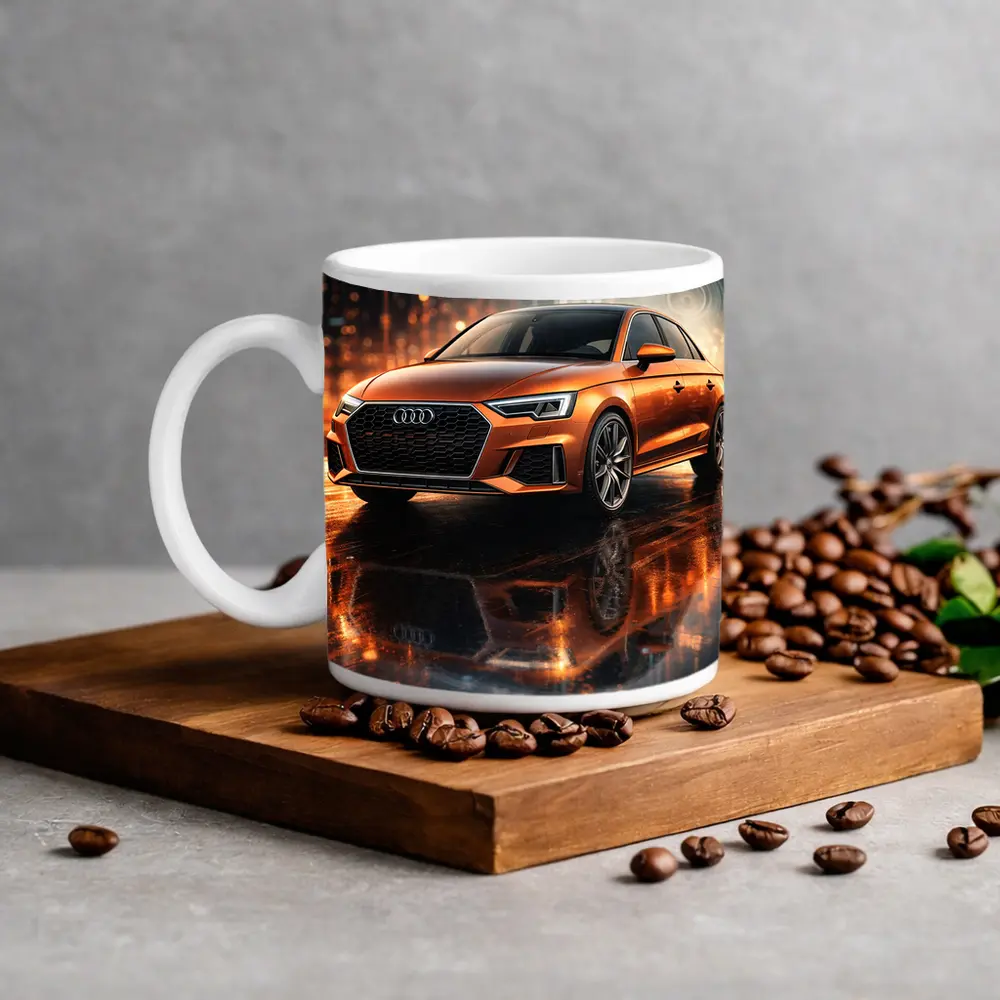 Audi A3 Orange Sedan Neon City Night – Mugs