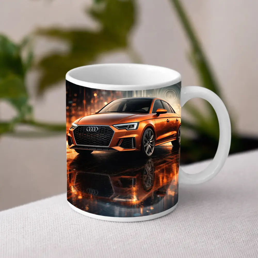 Audi A3 Orange Sedan Neon City Night – Mugs