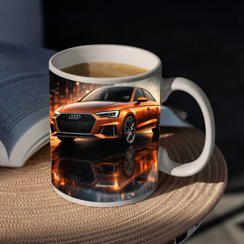 Audi A3 Orange Sedan Neon City Night – Mugs