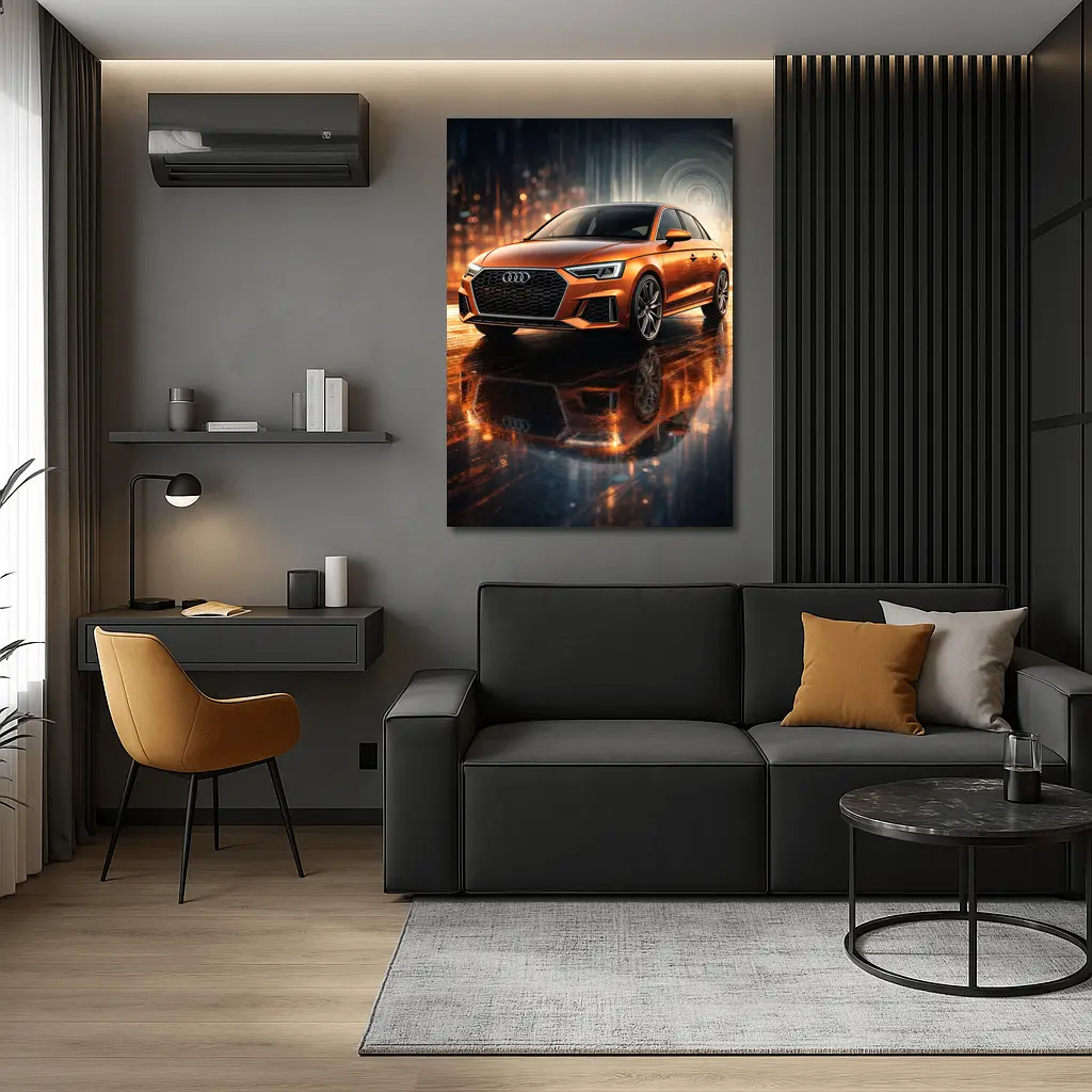 Audi A3 Orange Sedan Neon City Night – Wall Art