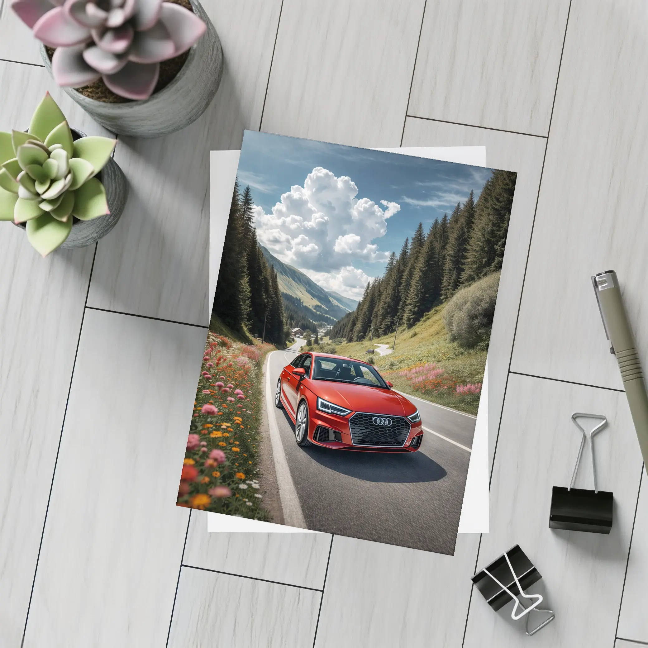 Red Audi A3 Mountain Road Alpine Drive – Postcards