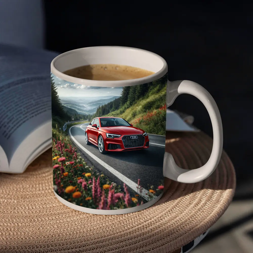 Red Audi RS5 on Scenic Mountain Road – Mugs