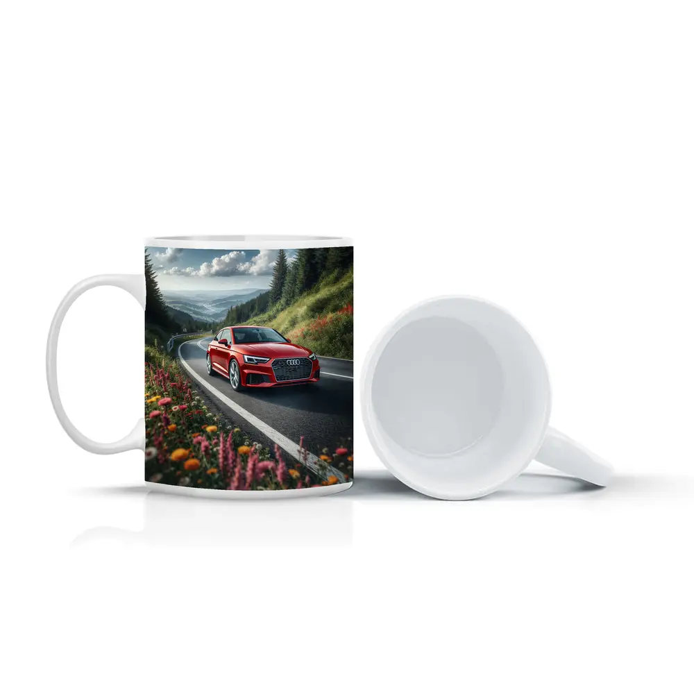 Red Audi RS5 on Scenic Mountain Road – Mugs