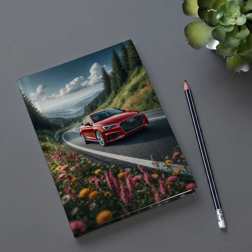 Red Audi RS5 on Scenic Mountain Road – Notebooks