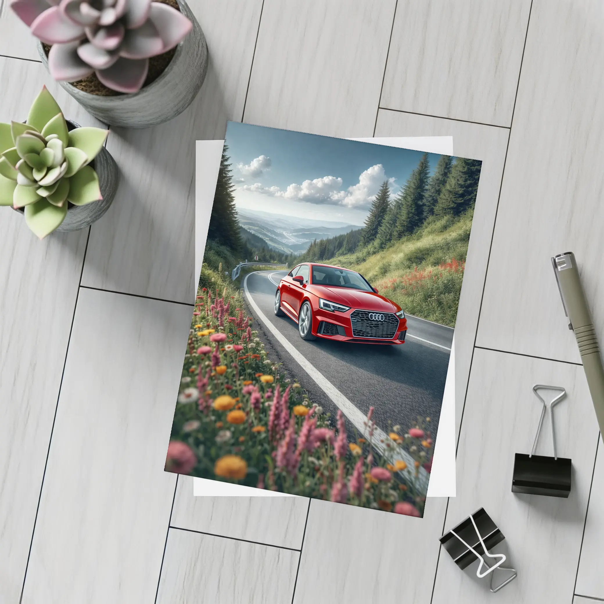 Red Audi RS5 on Scenic Mountain Road – Postcards
