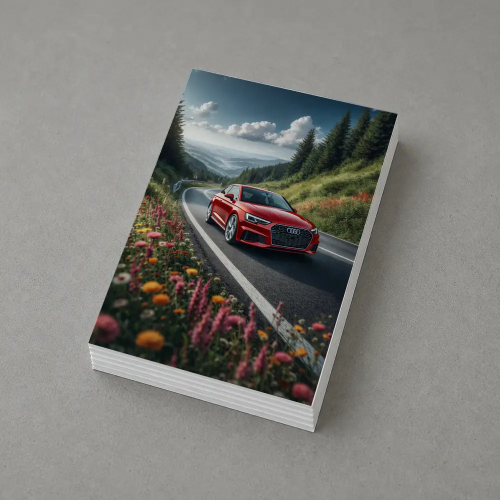 Red Audi RS5 on Scenic Mountain Road – Postcards