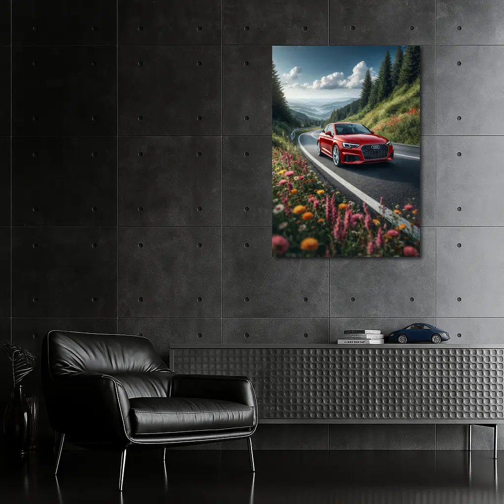 Red Audi RS5 on Scenic Mountain Road – Wall Art