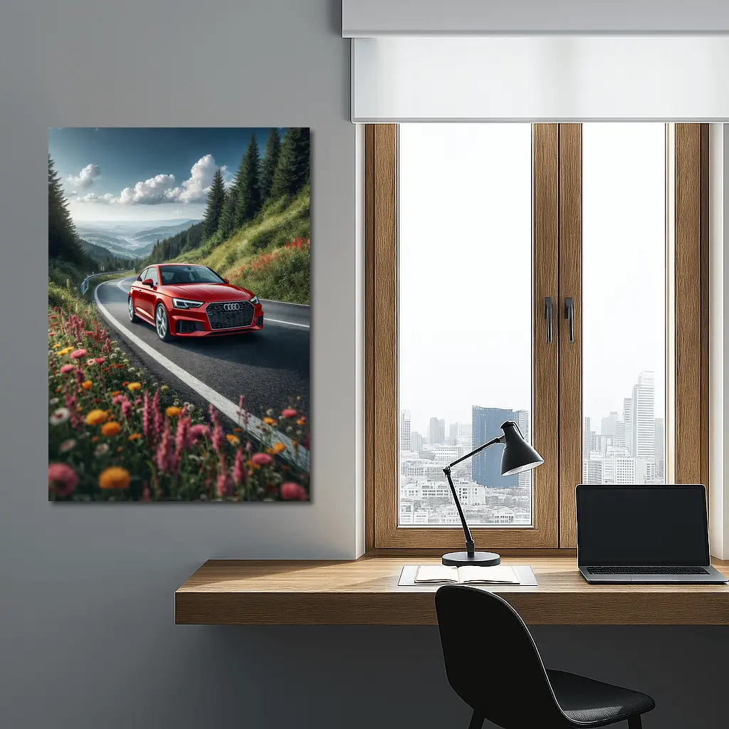 Red Audi RS5 on Scenic Mountain Road – Wall Art