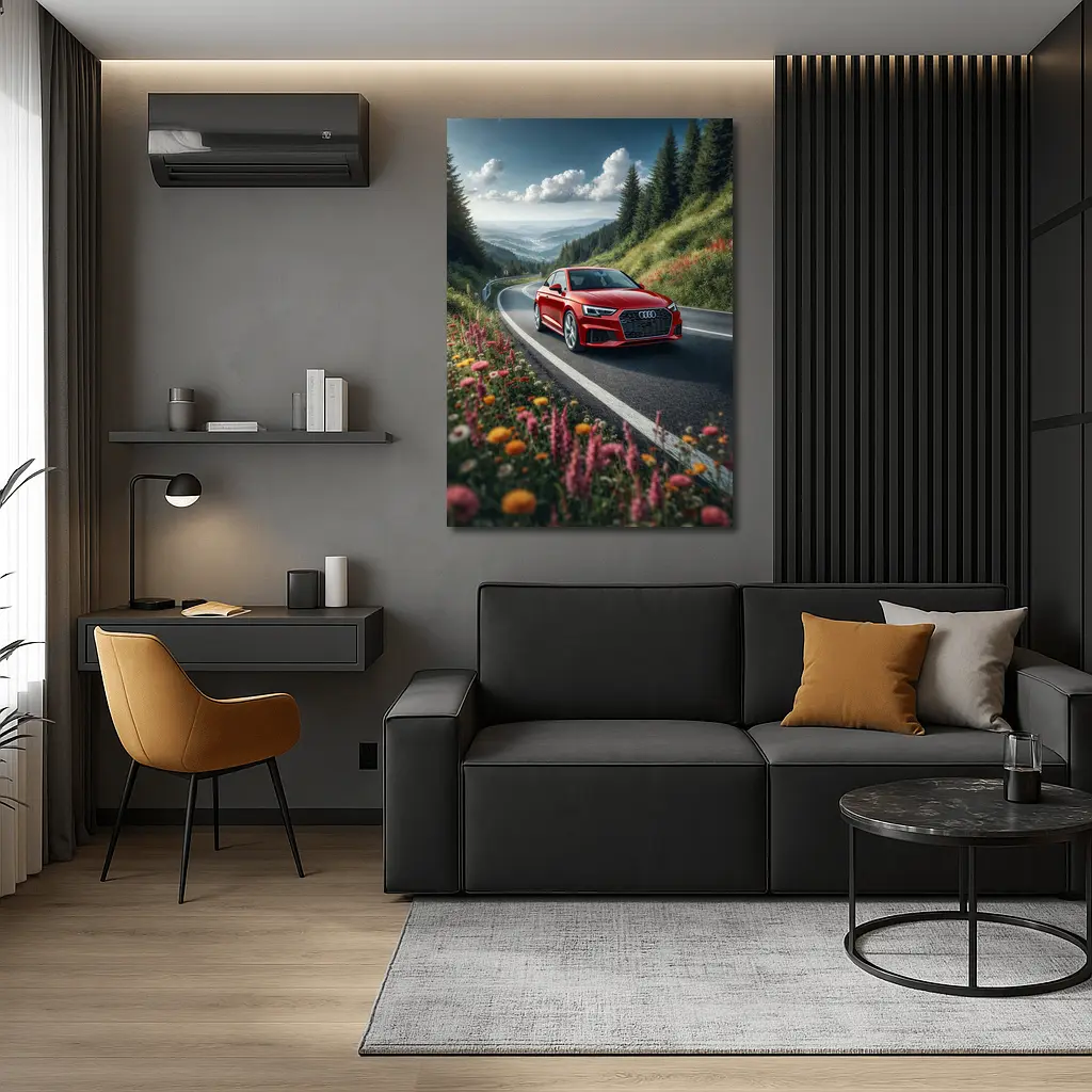 Red Audi RS5 on Scenic Mountain Road – Wall Art