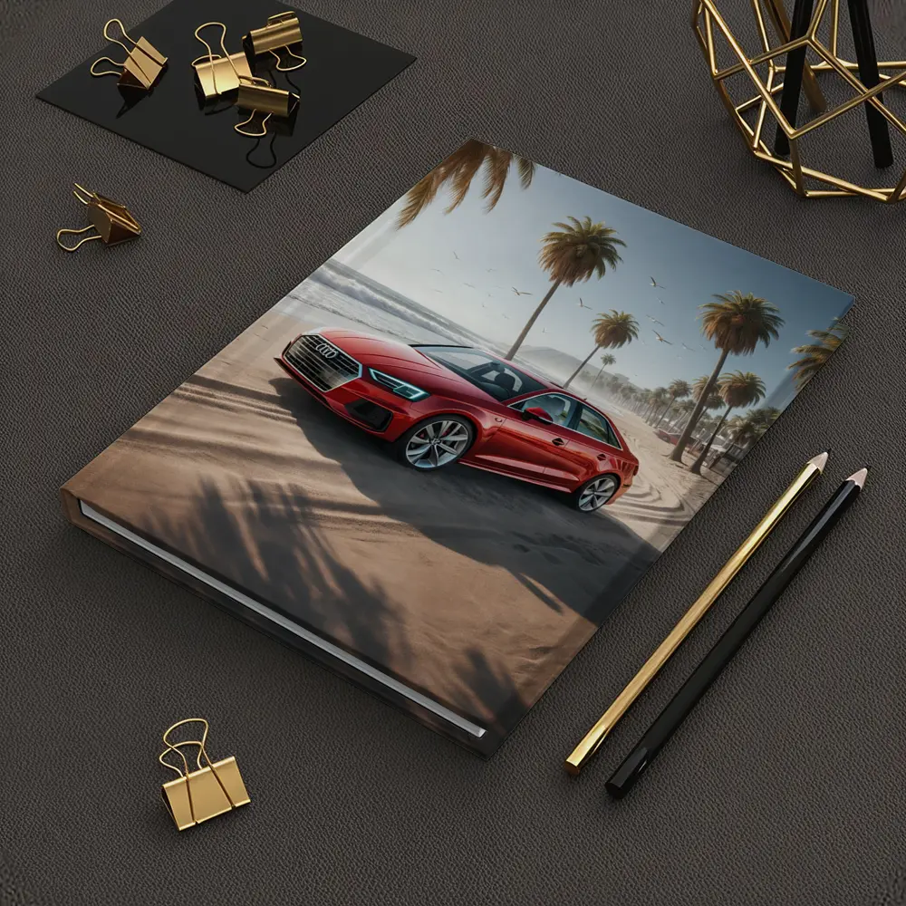 Audi A3 Red Sedan Parked On Beach – Notebooks