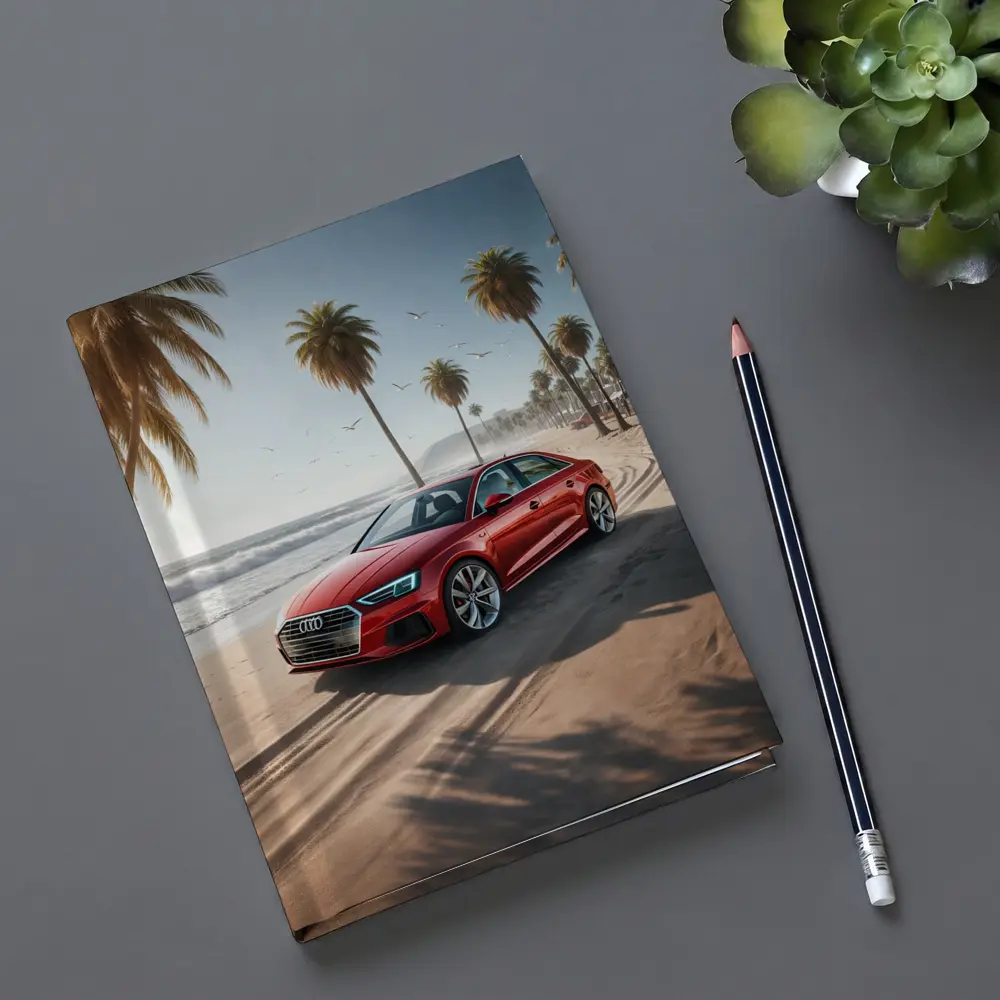 Audi A3 Red Sedan Parked On Beach – Notebooks