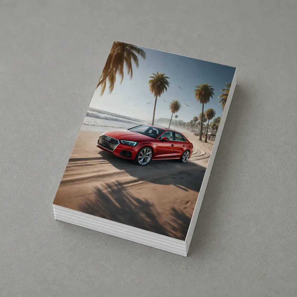 Audi A3 Red Sedan Parked On Beach – Postcards