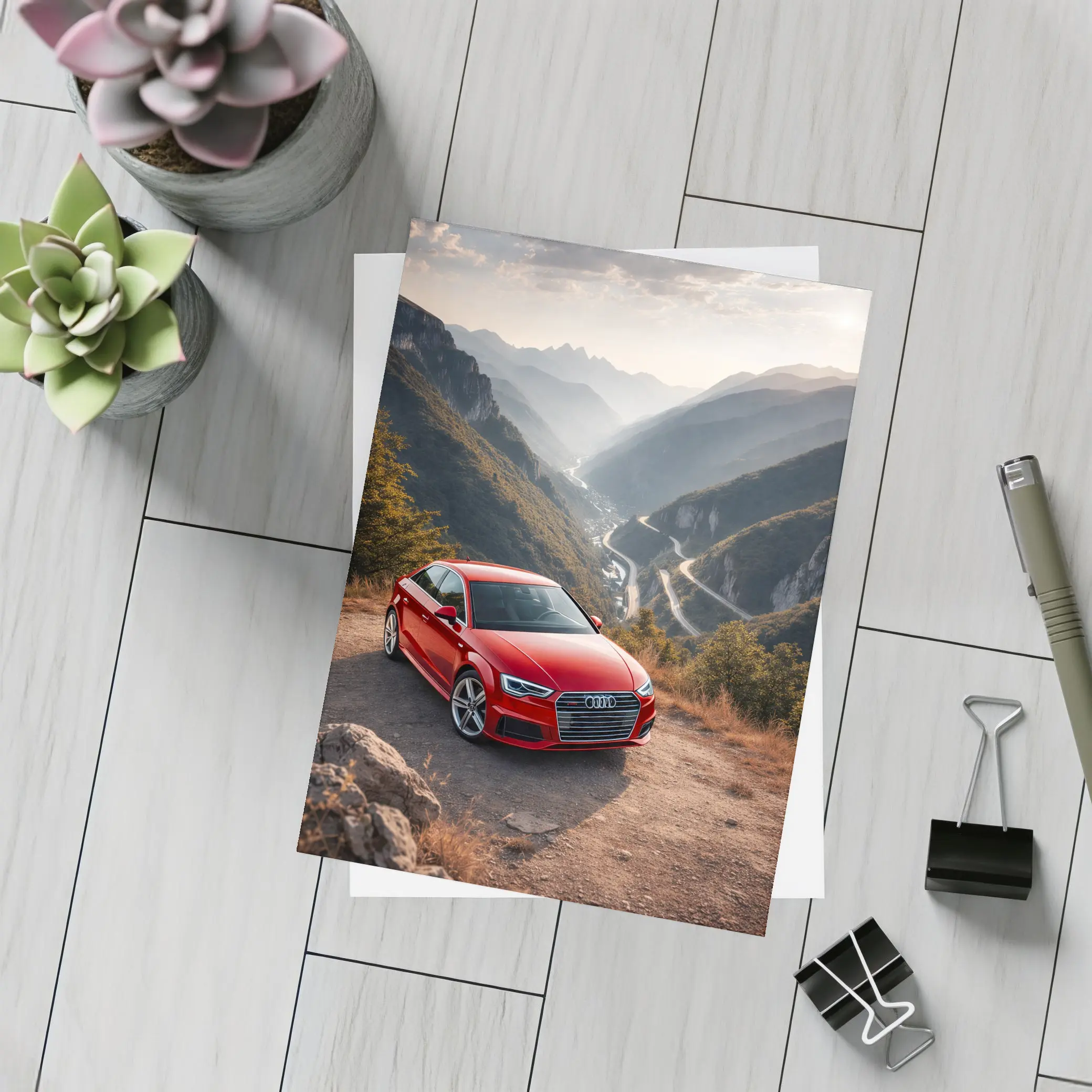 Red Audi A3 Mountain Valley Road – Postcards