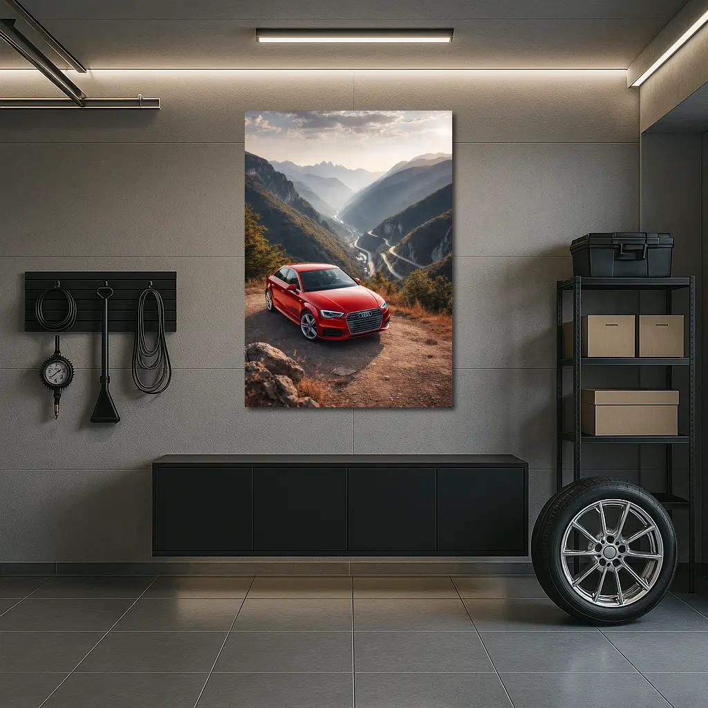 Red Audi A3 Mountain Valley Road – Wall Art