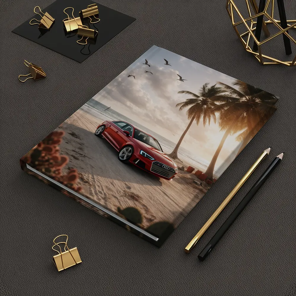 Audi A3 Parked on Tropical Beach Shore – Notebooks