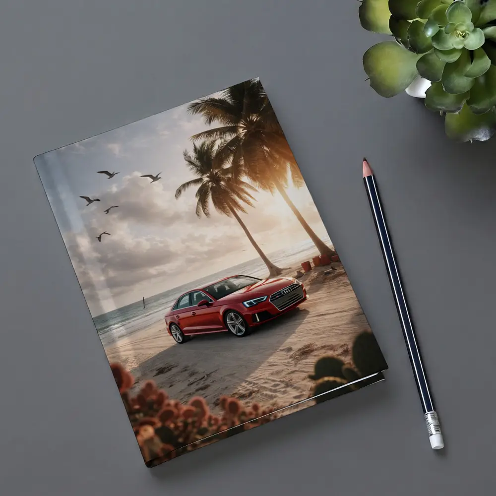 Audi A3 Parked on Tropical Beach Shore – Notebooks