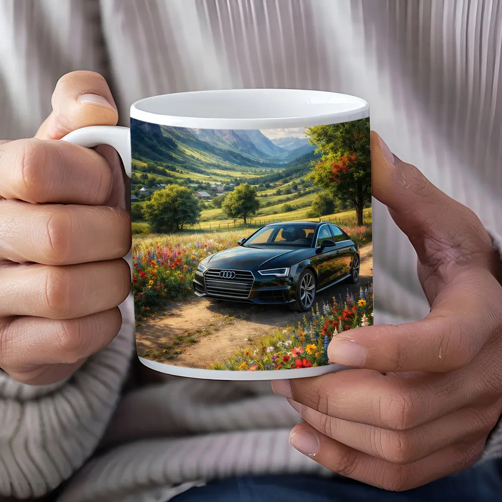 Audi A4 Parked Among Wildflowers Mountain Valley – Mugs