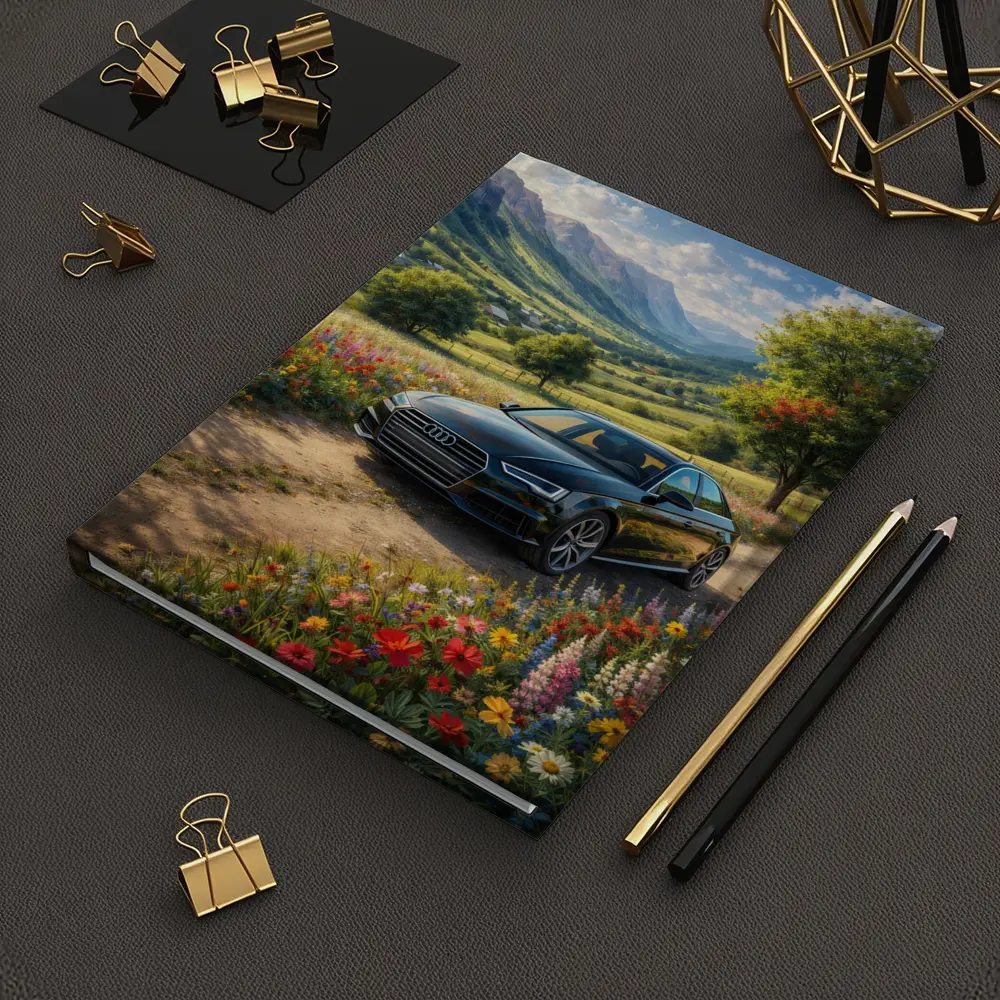 Audi A4 Parked Among Wildflowers Mountain Valley – Notebooks