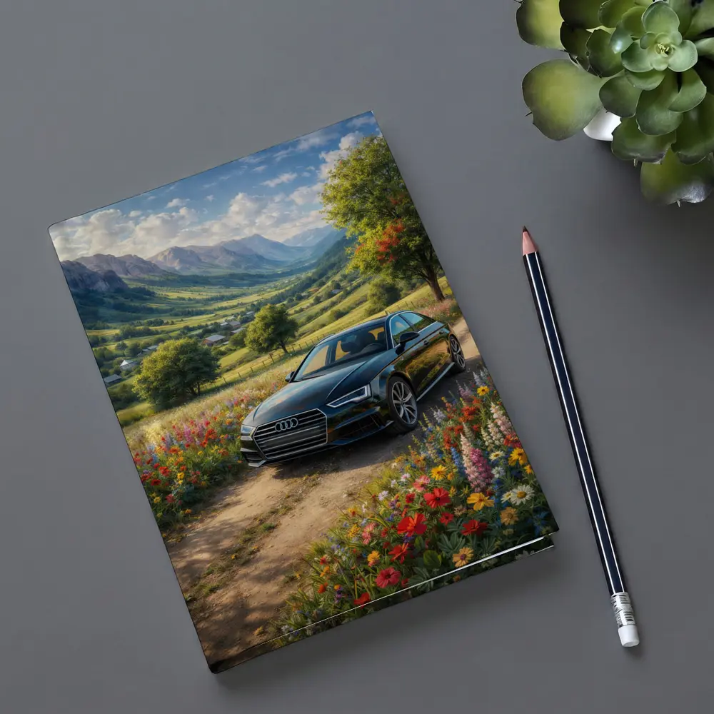 Audi A4 Parked Among Wildflowers Mountain Valley – Notebooks