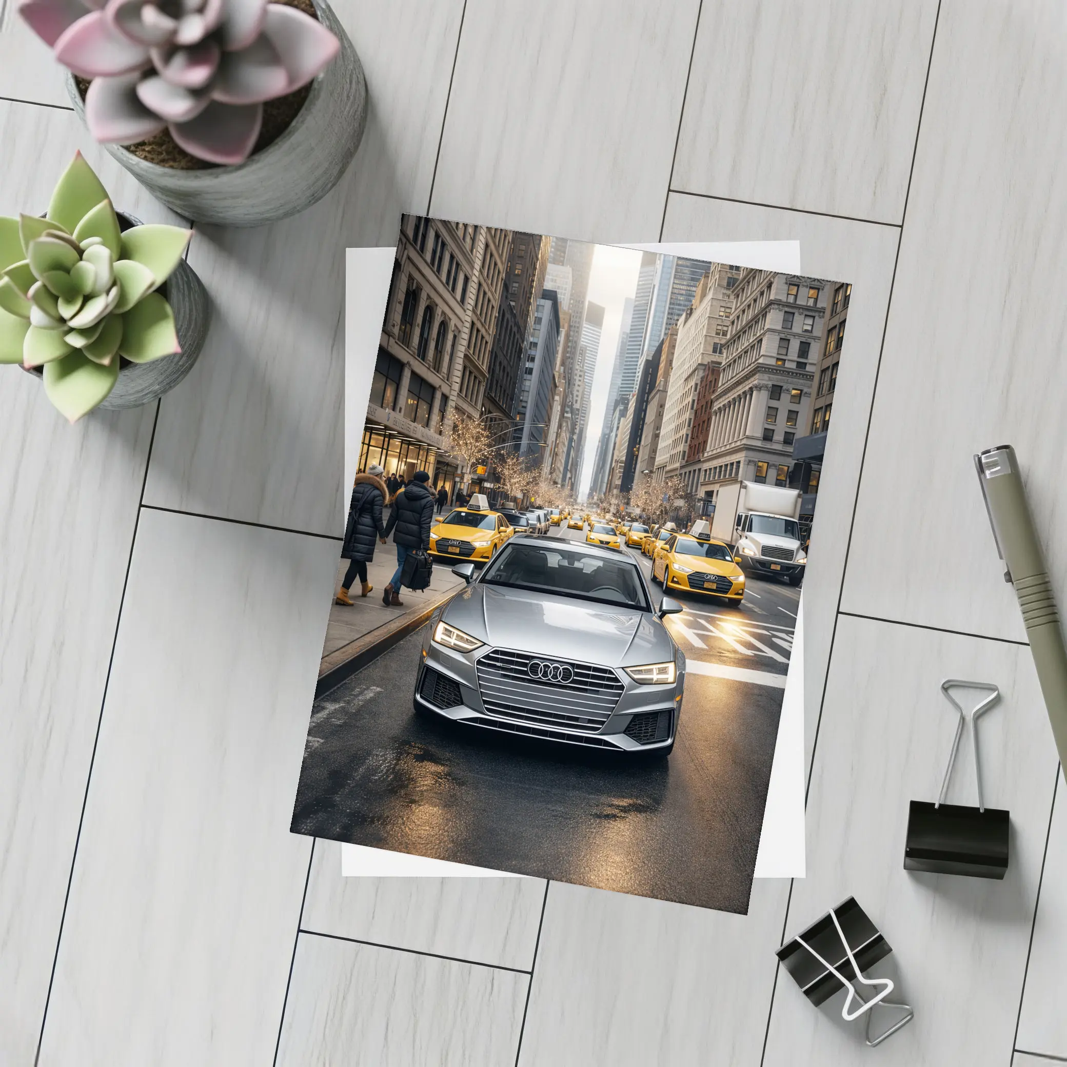 Audi A4 Silver Sedan New York City Street – Postcards