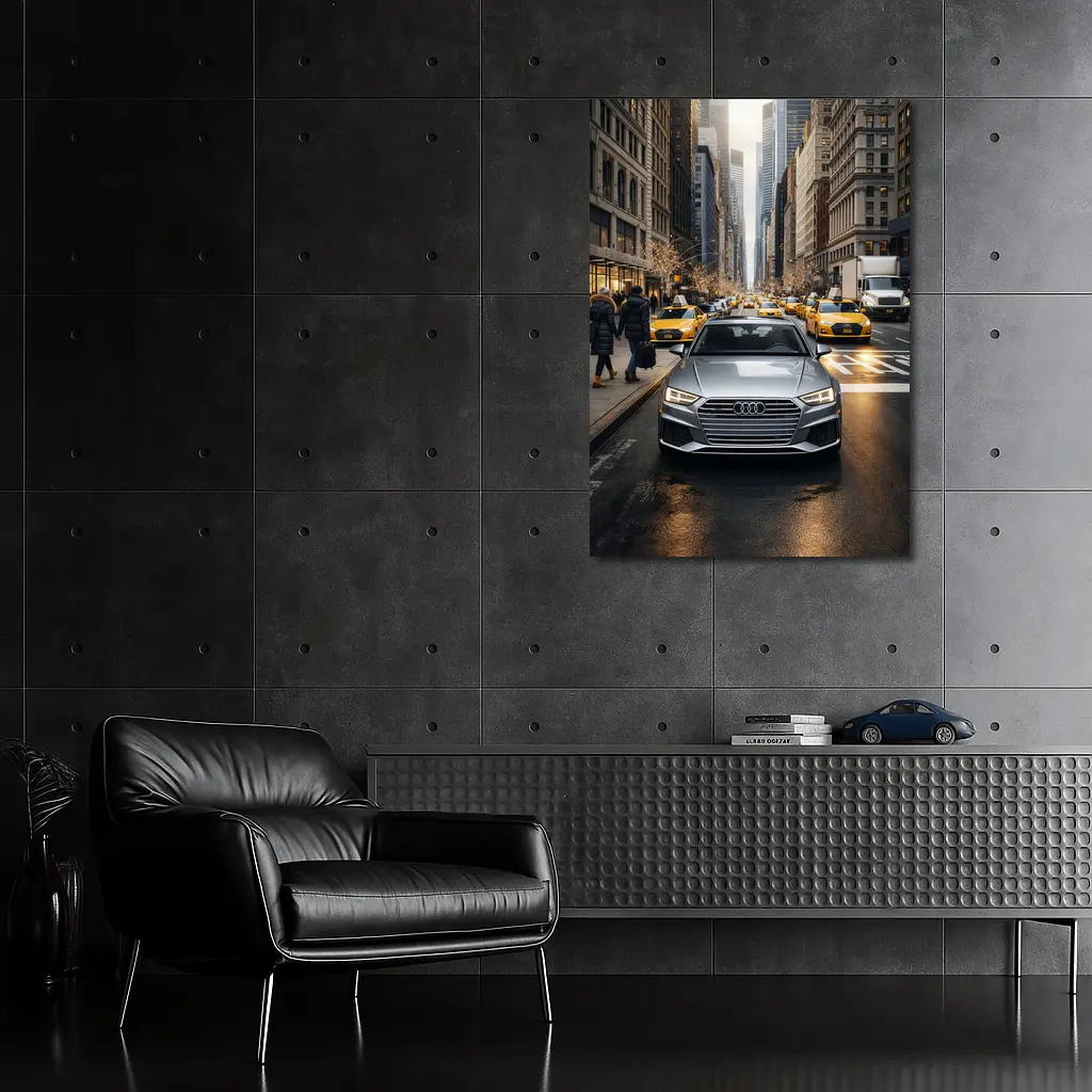 Audi A4 Silver Sedan New York City Street – Wall Art