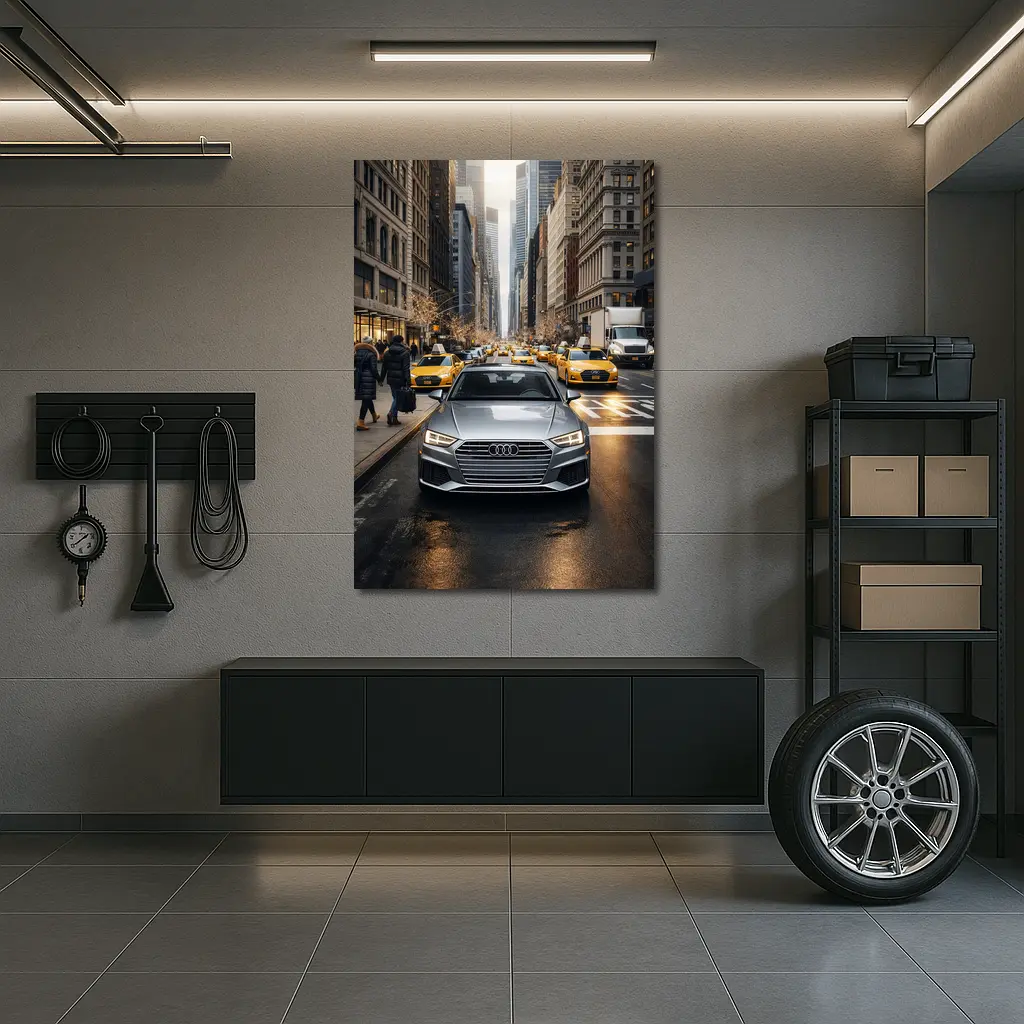 Audi A4 Silver Sedan New York City Street – Wall Art