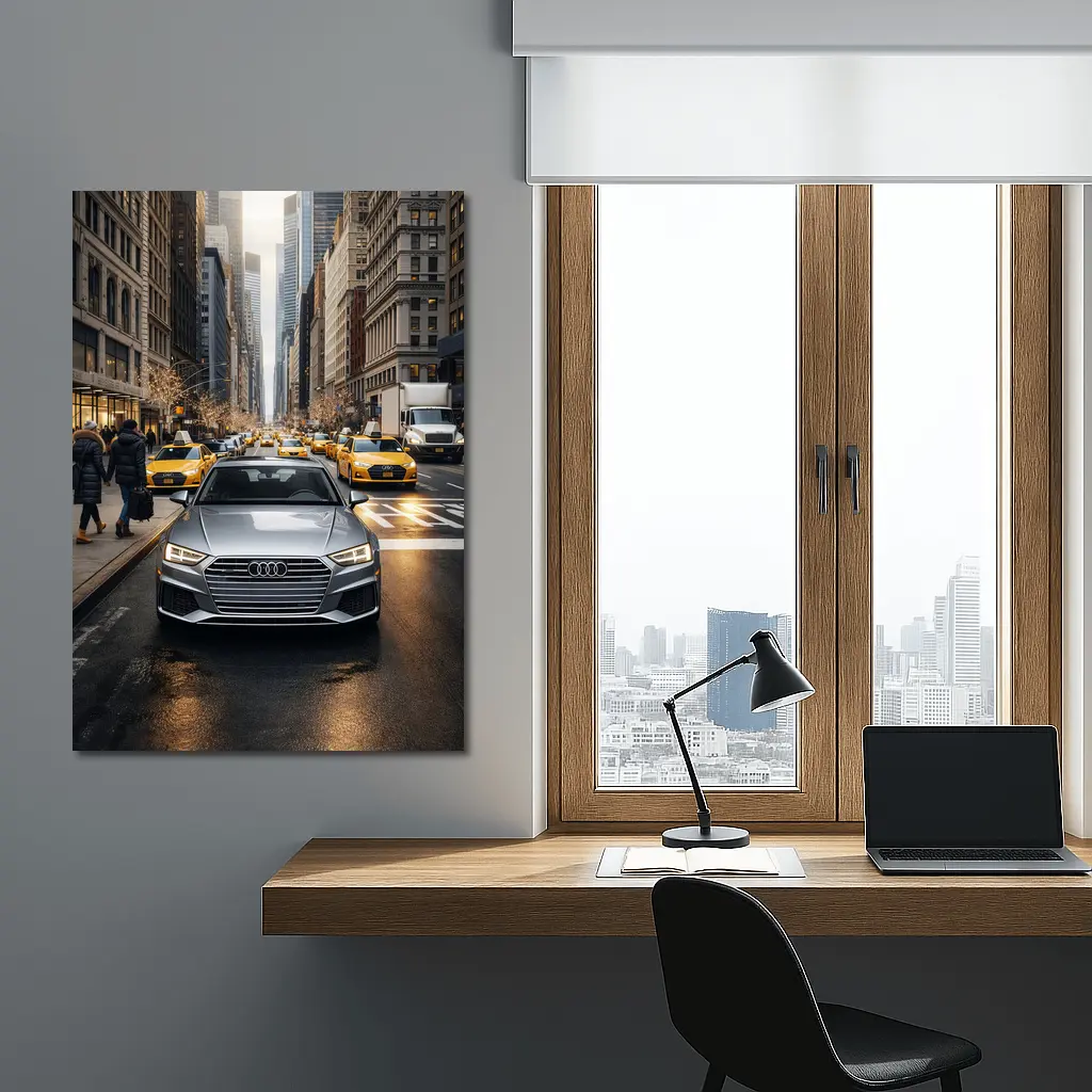 Audi A4 Silver Sedan New York City Street – Wall Art