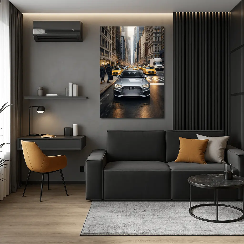 Audi A4 Silver Sedan New York City Street – Wall Art