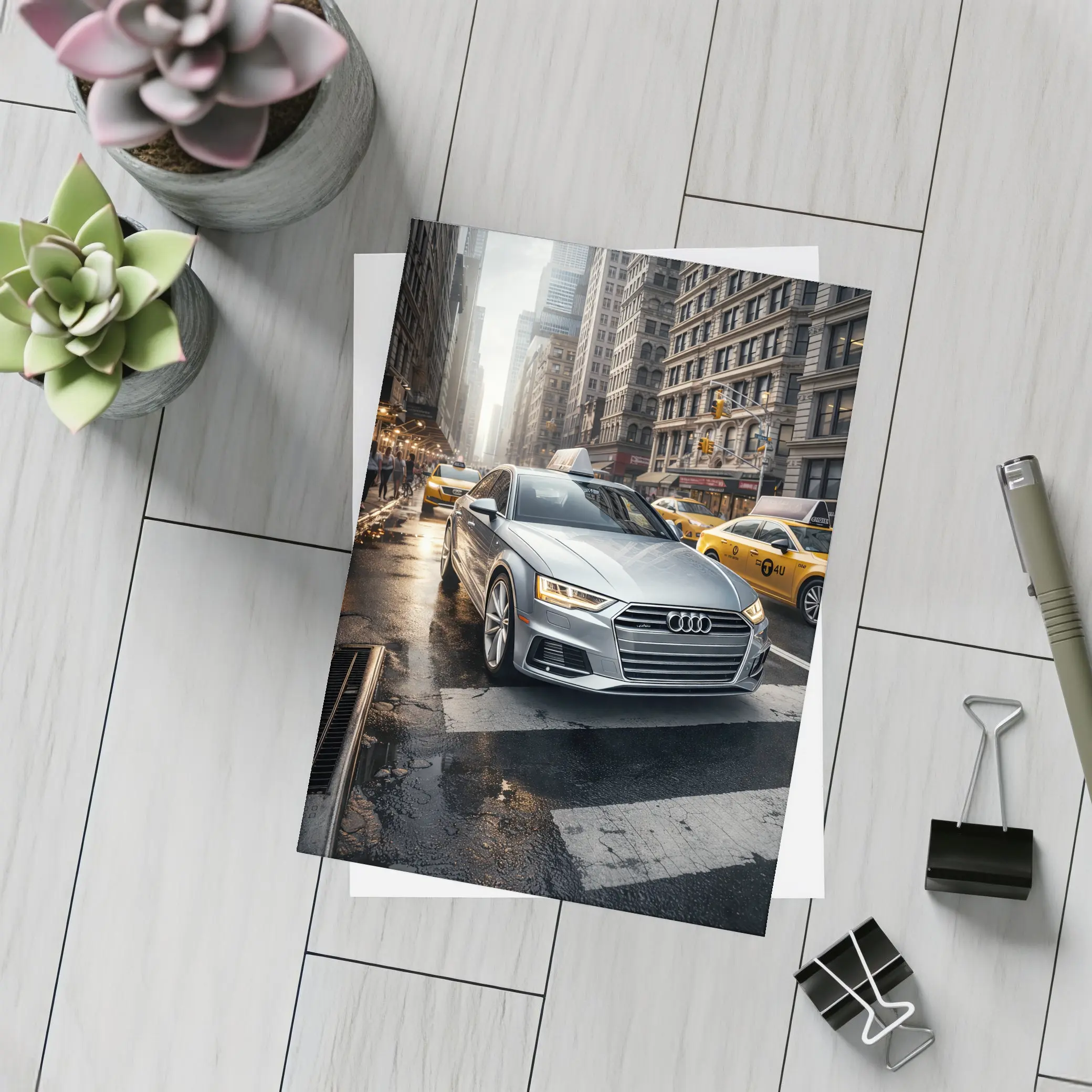 Audi A4 Silver Sedan New York City Street – Postcards