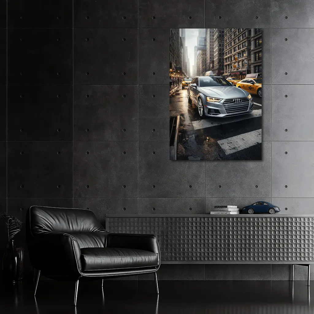 Audi A4 Silver Sedan New York City Street – Wall Art